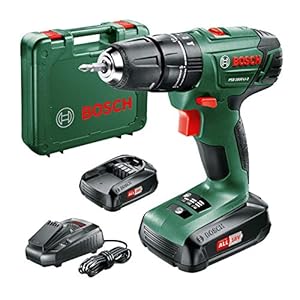 Bosch Home and Garden Cordless Combi Drill PSB 1800 LI-2 (2 batteries, 18 Volt System, in carrying case)