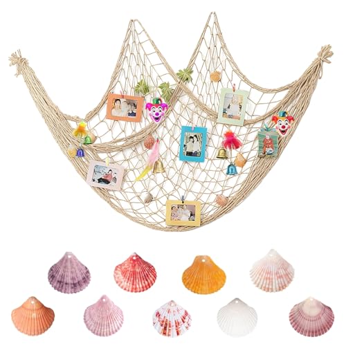 KERYBW 1 filet de pêche beige de 2 m avec coquillages, décoration maritime, décoration murale pour carnaval, mariage, fête, photographie, décoration