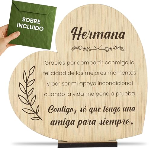 CONTRAXT Tarjeta regalo para Hermana madera. Regalo original tarjeta de felicitación para hermana cumpleaños agradecimiento o dia especial