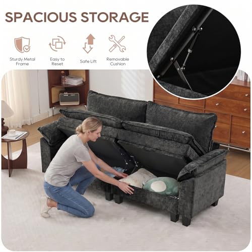 Image of IPKIG 82.3 inch Modular Cloud Couch with Storage, U Shaped Sectional Sofa with Ottoman & Pillow, Chenille Deep Seat Sectional Couches for Living Room, Apartment, Black