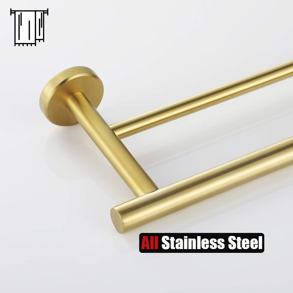 JQK Double Towel Bar, 24 Inch Brushed Gold Bath Towel Rack for Bathroom, Stainless Steel Towel Holder Wall Mount, Total Length 27.16 Inch, TB100L24-BG
