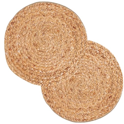 Round Woven Placemats Set – Natural Water Hyacinth Placemats for