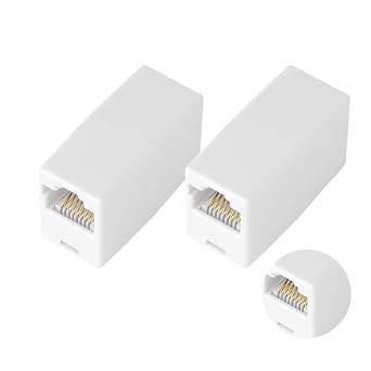 2PC RJ11 6P4C Phone Line Coupler,Inline Couplers,Modular Female to Female Straight Telephone Extension Cable Cord Coupler Adapter Jack 8P8C-White