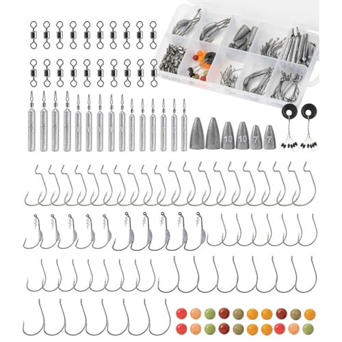 Kit de pêche 123 pièces Texas sans mauvaises herbes pour éviter les nœuds et accrochages de ligne