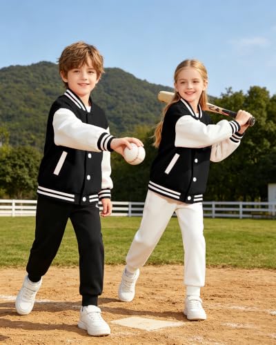 Image of Cromoncent Kids Varsity Baseball Jacket Colorblock Bomber Coat Unisex Boys Girls School Outwear, 18 Months - 14 Years