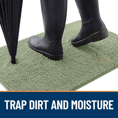 Image of OLANLY Dog Door Mat Set 2-Piece 36x24, Absorbs Moisture and Dirt, Absorbent Non-Slip Washable Doormat, Quick Dry Chenille Mud Mat for Dogs, Entry Indoor Entryway Carpet for Inside Floor, Sage Green