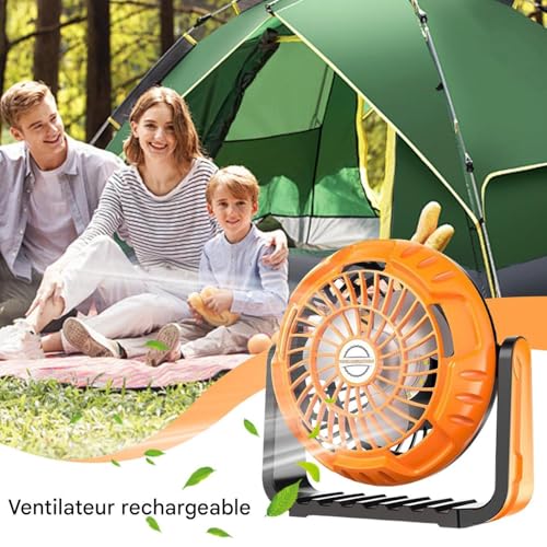 Générique Ventilateur rechargeable avec lumière du ventilateur de camping léger - Fans portable à crochet imperméable,Refroidissement à air portable pour extérieur, festival, plage, pêche, talonnage – Image 3