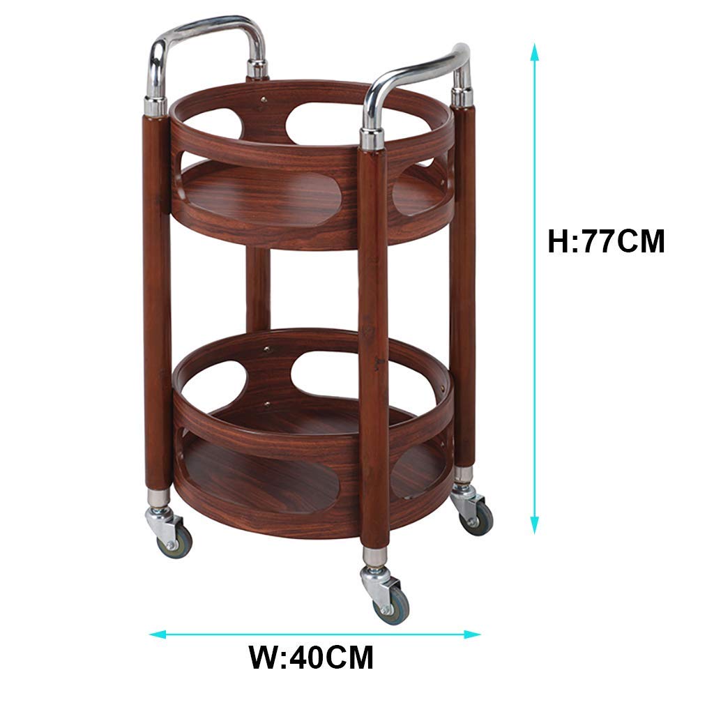 Multifunktionaler tragbarer Recycling-Trolley mit 2 Ebenen aus Massivholz, Servierwagen für die Küche und Griffen,B