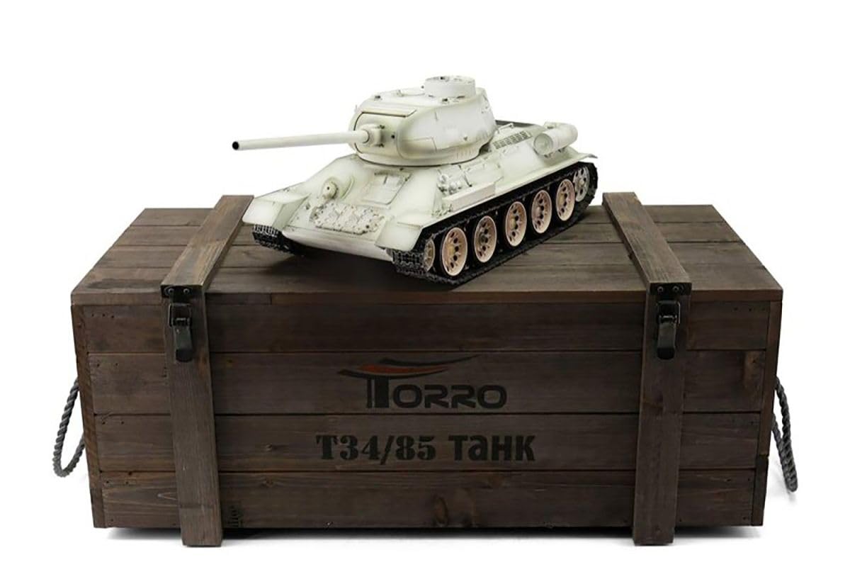 T34/85 RC czołg 2,4 GHz profesjonalny metalowy BB Snowetarn w drewnianej skrzynce