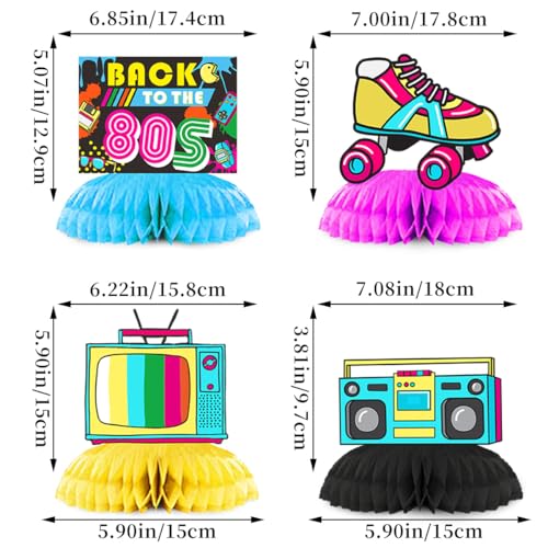 Image of 80s Themed Birthday Decorations, Retro Cute Happy Birthday Banner, Boy Girl Funny Party Supplies with Banner, Hanging Swirl, Honeycomb, Balloon