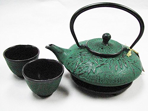 Happy Sales , Cast Iron Tea Pot Tea Set Mochi Bamboo Green