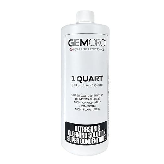 GemOro Jewelry Cleaner Solution Concentrate for Ultrasonic Machines | Professional Performance Liquid Cleans Rings Watches Glasses Earrings & Coins | Compatible with Diamond Gold & Silver (1 Quart)