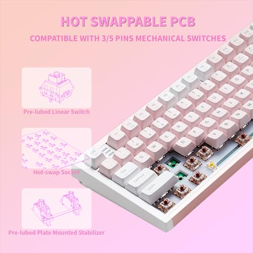Image of Hexgears I4 Mechanical Keyboard with Number Pad, Aluminum Gaming Keyboard Kailh Tactile Switch, RGB Backlight, PBT Keycaps, Hot Swappable for Windows /Mac OS (Pink-White)