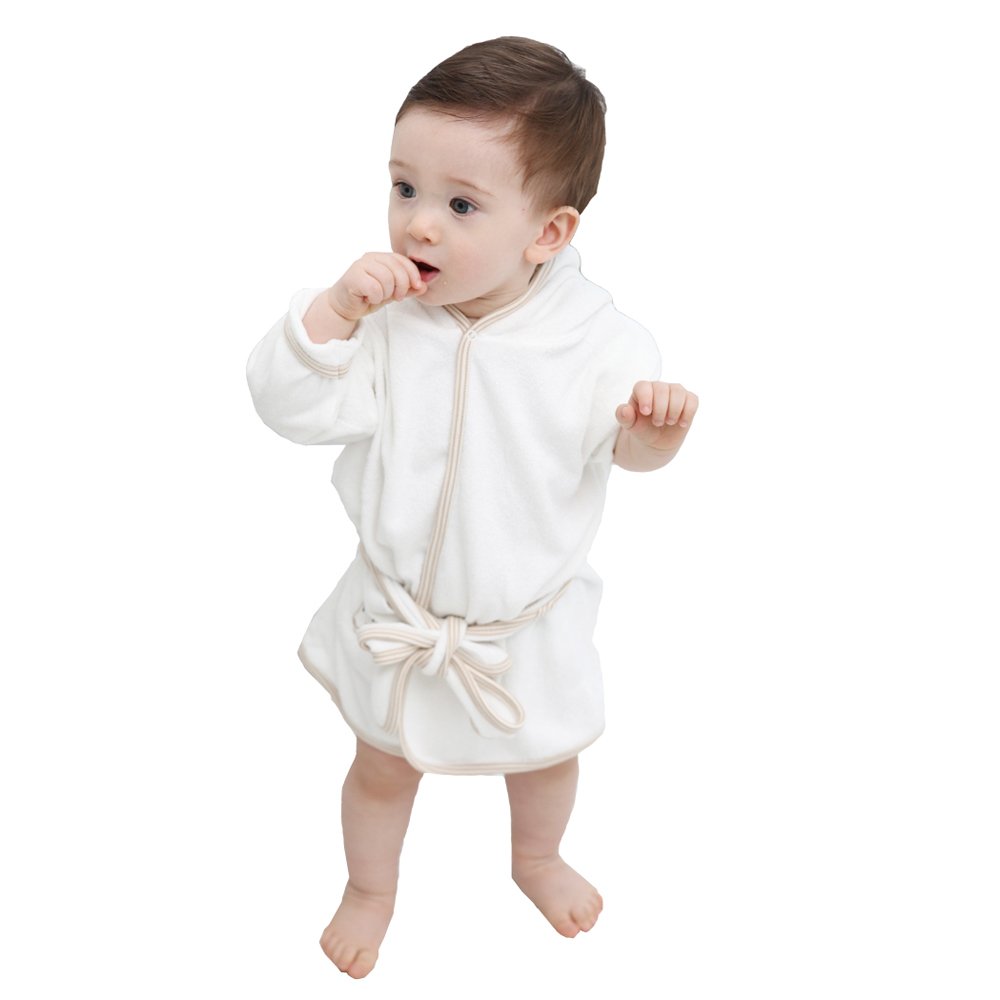 Natural White Bath Robe Baby Boy and Girl 100% Certified Organic Cotton (36m)