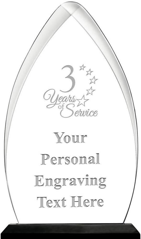 3 Years of Service Acrylic Award, 6.75" H Personalized Years of Service Award with Custom Engraving Prime
