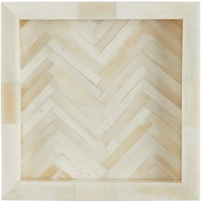 47th & Main Herringbone Trays Bone Inlay Beautiful Decorative Tray for Home Décor, 6" Square, Cream