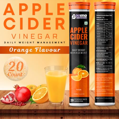 Image of Apple Cider Vinegar Effervescent Tablets | Daily Weight Management | Orange Flavour | Vitamin B6 & B12 For Refreshing Detox & Metabolism Boost | No added Sugar (20 count (Pack of 8))