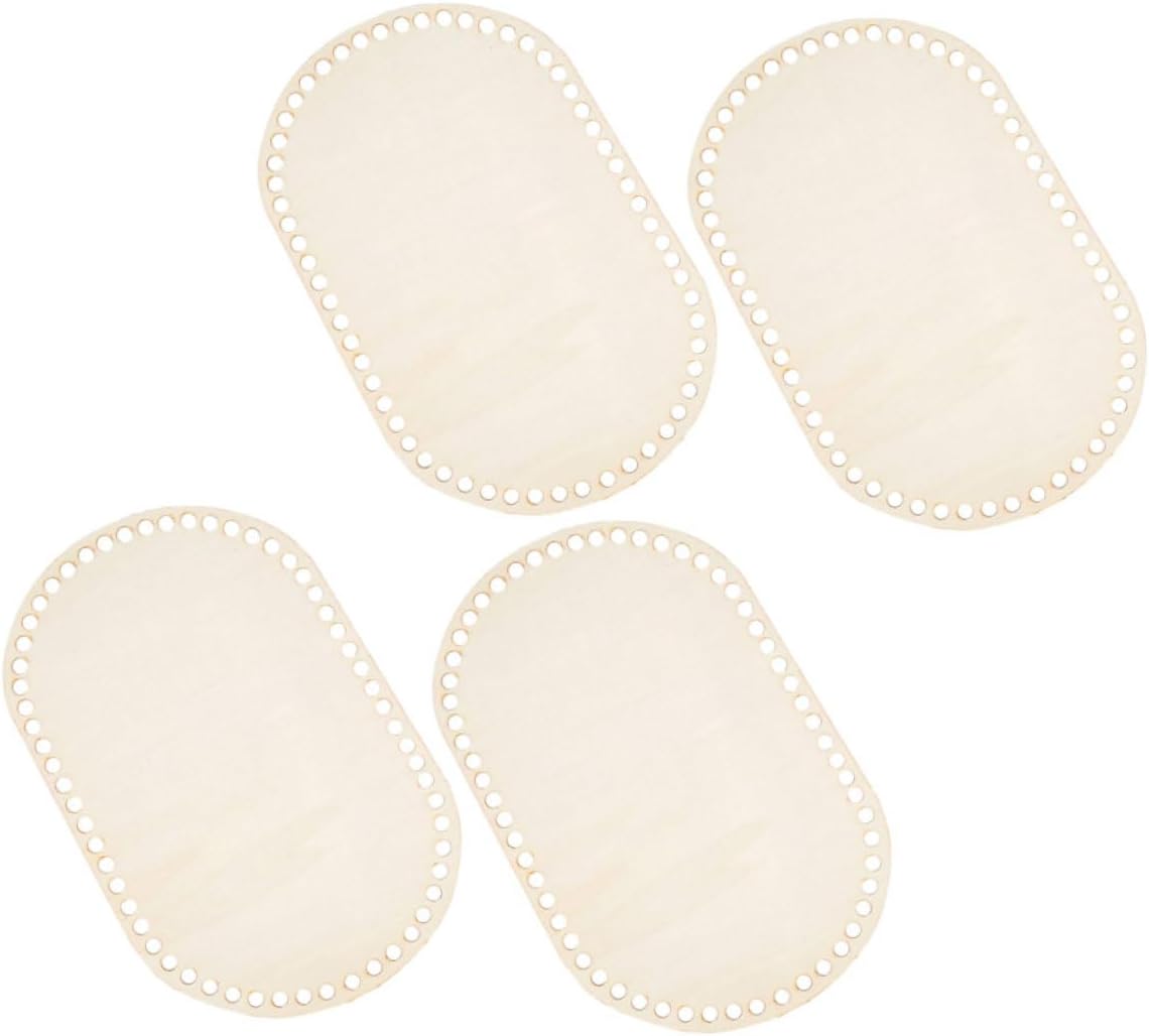 NUOBESTY 4pcs Wooden Crochet Basket Bottoms Solid Wood Oval Base for Knitting and Weaving Crafts Versatile Craft Supplies for Bags and Home Decor