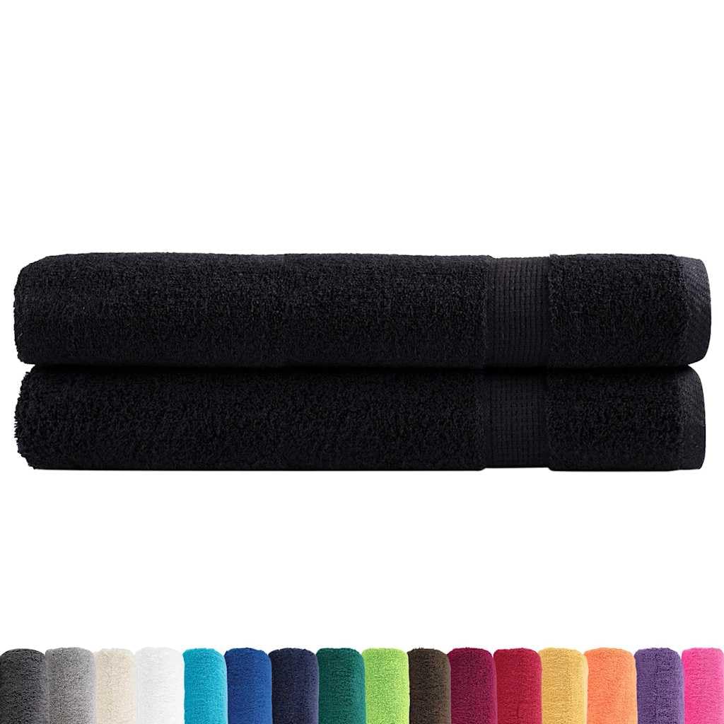 vidaXL Toallas Premium 2 uds 100% algodón Negro 100x200 cm 600 gsm, Toalla de Playa, Toalla de Playa, Toalla de baño Grande, Toalla de baño