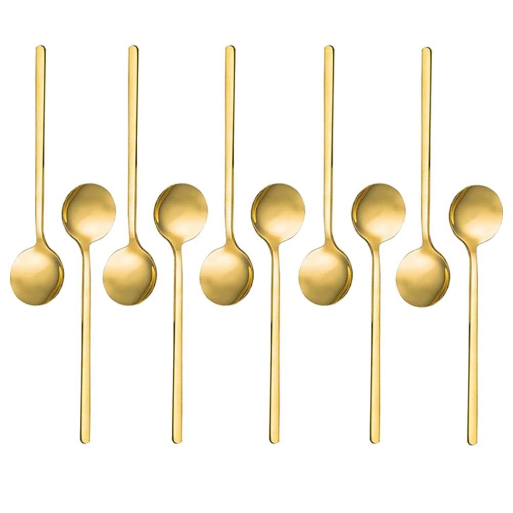 CTRLZS Stainless Steel 10 Pcs Espresso Spoons Teaspoons for Coffee Sugar Dessert Cake Ice Cream Soup Antipasto (Gold)