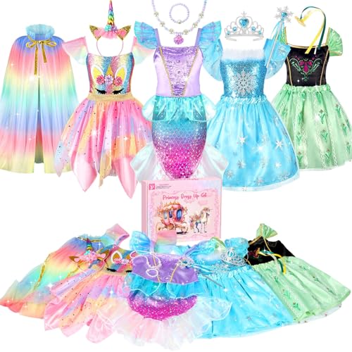 HAMSILY Princess Dress Up Clothes for Little Girls: Princess Costume for Girls Toddler, Unicorn Costume & Mermaid Costume, Girl Toys Age 3 4 5 6 Year Old Girl Birthday Gifts with Cape, Jewelry, etc