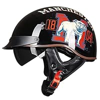 Retro Motor Half Helm met Zonneklep, Motor Jet Half Face Helmen DOT Goedgekeurde Vintage 3/4 Open Helm voor Chopper Bromfiets Scooter Elektrisch (Color : A, Size : XL=59-60CM