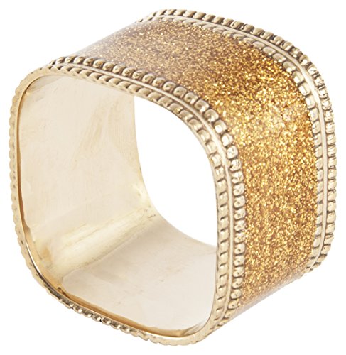 SARO LIFESTYLE Sparking Sparkling Square Design Napkin Rings (Set of 4), 1.5" x 1", Gold 4 Pieces