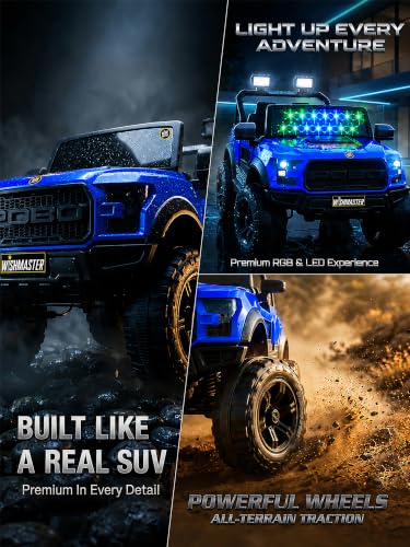Image of Wishmaster Driving 4 Motor EV Cars for 1, 2, 3, 4, 5, 6, 7, 8 Years Boys & Girls | Remote + Steering + Mobile App Control | Kids Jeeps (Medium Size F-Raptor [1-8 Year Kids])