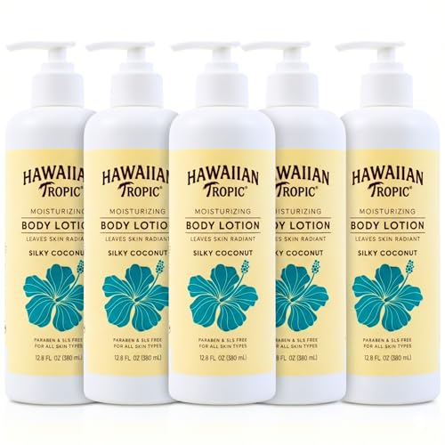 Hawaiian Tropic Silky Coconut (5 Pack) Bulk Hotel Amenities - 380ml Bottles (64 fl oz Total) - SLS Free Toiletries for Airbnb Hosts Guest Bathrooms & Vacation Rentals (Body Lotion)