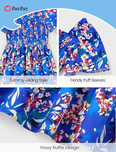 Image of PATPAT Family Matching Outfits Mommy and Me Dresses Floral Dress & T-Shirts | Mommy and Me Easter Dresses, Puff Sleeve Floral Sundress, Cotton Blend T-shirts, Couples Party Wedding Vacation Outfits