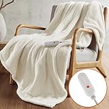 Sharper Image Heated Blanket, Eletric Throw Blanket, Soft, Warm, Reversible Feathersoft - Sherpa Heating Blanket Throw, 5 Lv Heating, 3 hr Auto Shut Off, ETL-Cert, Machine Washable, 50x60 Ivory