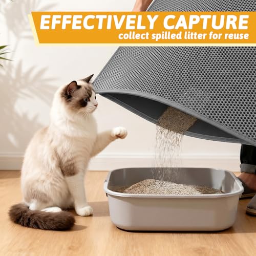 Image of Pieviev Cat Litter Mat Double Layer Waterproof Urine Proof Trapping Mat 1 Pack (Gray, 47x36 Inch (Pack of 1))