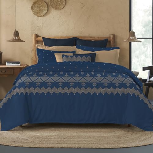 Image of MYTRIDENT Sanskriti Cotton Bedsheet for Double Bed, Gifting Collection King Size - Phulkari Blue