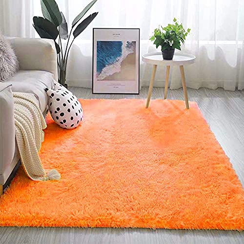 Tapis de sol à poils longs orange pour décoration de chambre moderne
