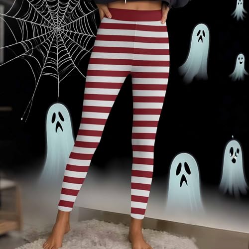 Leggings for Women UK Fashion Striped Print Womens Soft Comfy Stretchy Leggings Workout Running Gym Yoga Pants Sports Fitness Pants Casual Yoga Trousers Red - Image 4