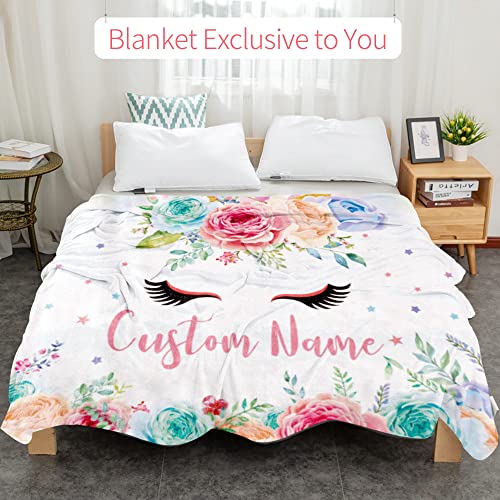 Image of Personalized Horse Blanket with Name for Girl, Custom Name Blanket for Kids