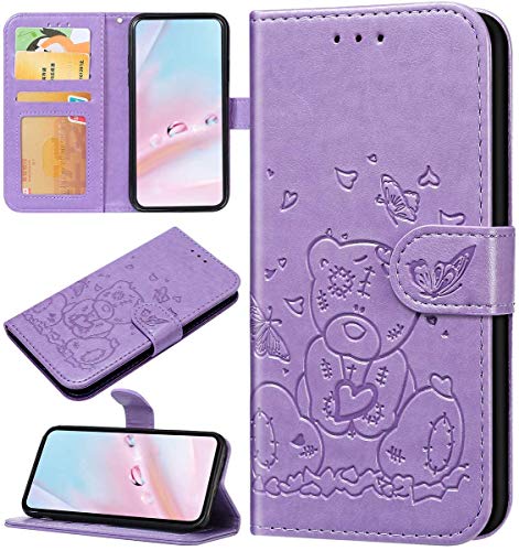 Robinsoni Case Compatible with iPhone 11 Case Retro Style PU Leather Bear & Butterfly Printed Wallet Cover Lavish Glossy Folio Flip Kickstand Magnetic Closure Case TPU Silicone Shockproof Cover Purple
