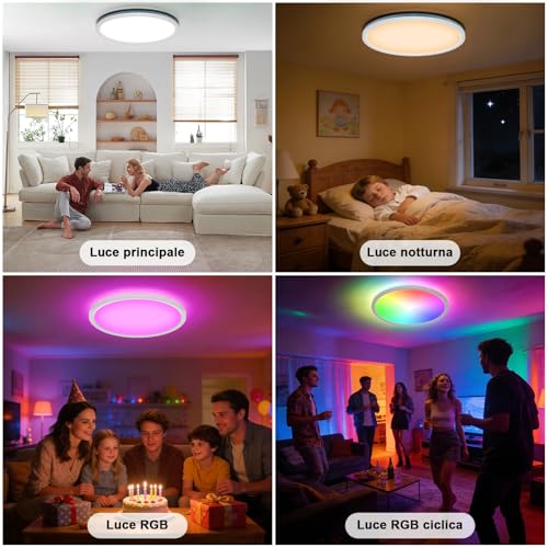 Rawhui 24W Plafoniera Led Soffitto Dimmerabile,2400Lm Lampada Led Soffitto Con Telecomando & App,Rgb,3000K-6500K,Alexa/Google Assistant/Smart Life,Per Soggiorno Camerette Letto - 7