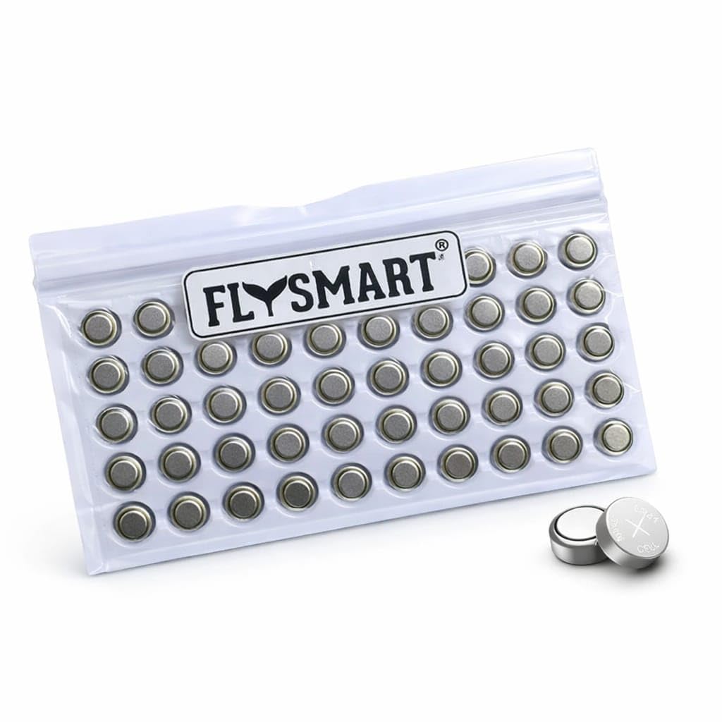 Flysmart LR41 / AG3 1.5V Alkaline Button Coin Cell Battery – Compatible with LR736, 392, 392A, 192, SR41 – Coin Cell for Digital Thermometer, Electronic Toys & LED Diya (Pack of 50)