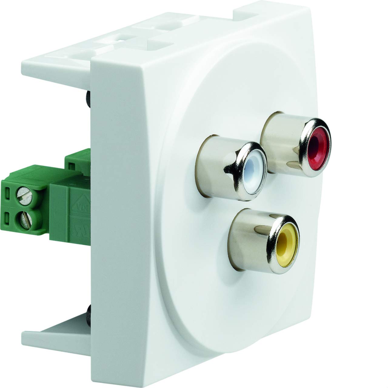 Prise 3RCA Hager Systo Blanc Rouge Jaune module double pour signal audio vidéo analogique