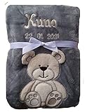 babydecke steiff bestickt auf Wunsch mit Namen / Datum des Kindes bestickt
