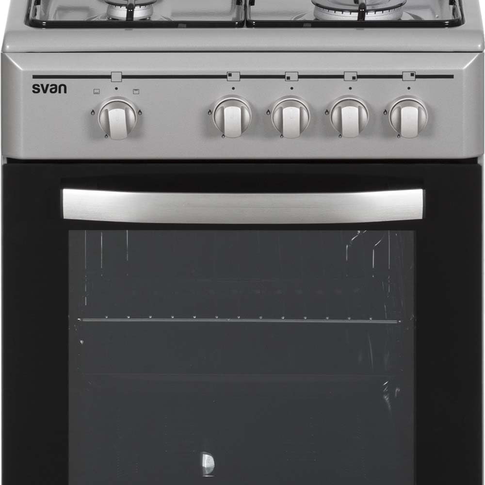 Svan Kuchenka butanowa z piekarnikiem 55 litrów Inox SKG4500X - 4 strefy gotowania, piekarnik z grillem, zestaw do konwersji gazu naturalnego, wykończenie ze stali nierdzewnej