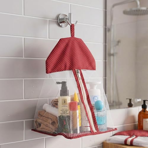 Image of Kuber Industries 2 Pcs Cotton Dot Print Net Storage Hanging Organizer Bag for Undergarment | See Through Hanging Innerwear Organiser For Wardrobe | Maroon