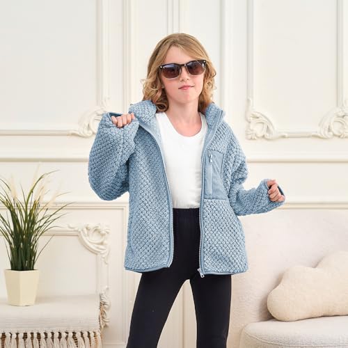 Girls Fleece Jackets Kids Sherpa Jacket winter Soft Light Outerwear fall Full Zip up Sweatshirt with Pockets 5-14 Year2