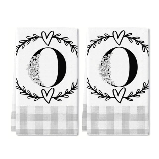 Geroclonup Monogram Kitchen Towels Letter O Kitchen Towels Farmhouse Dish Towels Grey Buffalo Plaid Check Dishcloth Funny Kitchen Hand Towel Last Name Initial Soft Tea Towel for Drying Gift Set of 2