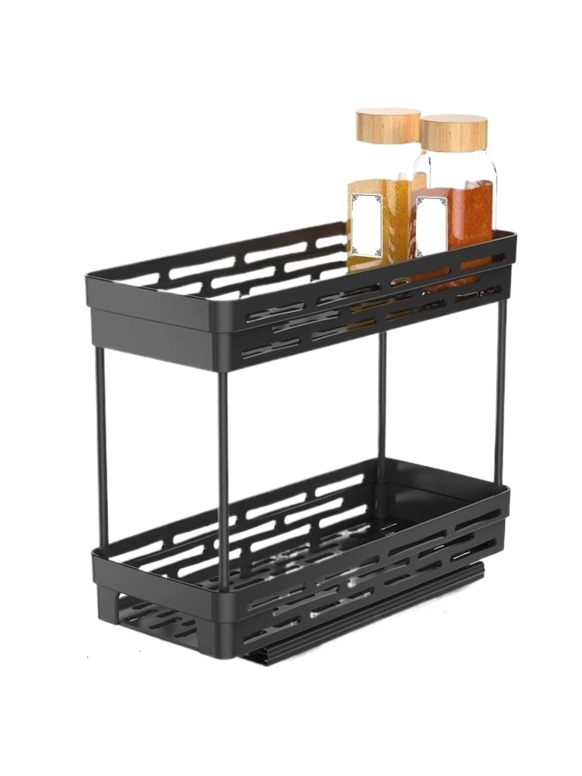 Organizador de especias de doble capa, estante de almacenamiento de plástico duradero para condimentos de cocina, tarros y botellas, solución ideal para especias y condimentos