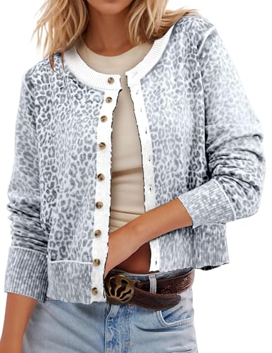 Image of Ziesexy 2026 Leopard Cardigan Womens Button Up Sweaters Long Sleeve Cheetah Print Cropped Cardigan Jackets