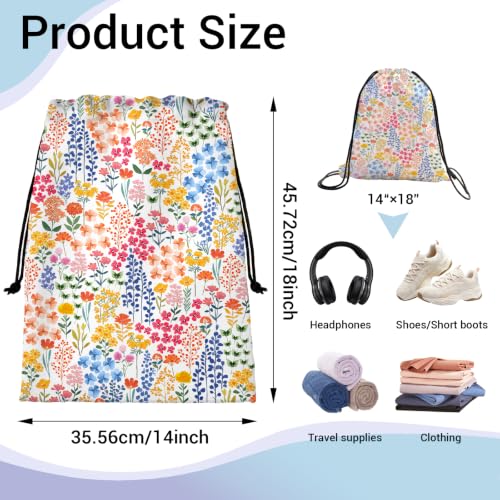 Image of Yellow Flowers Drawstring Storage Pouch Plant Shoe Bags for Travel Sport Home