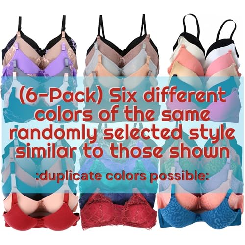 Image of ToBeInStyle Women's 6 Pack Random Selection Padded Support Bras - Sizes 30A to 46DDD
