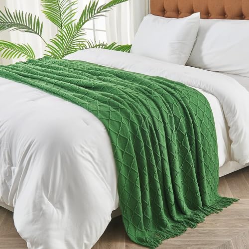 inhand Green Christmas Throw Blanket for Couch and Bed, Birthday Gifts for Women Teen Girl Friend Home Decor Knitted Twin Size Blanket, Outdoor Lightweight Farmhouse Warm Woven Decorative, 60"x80"